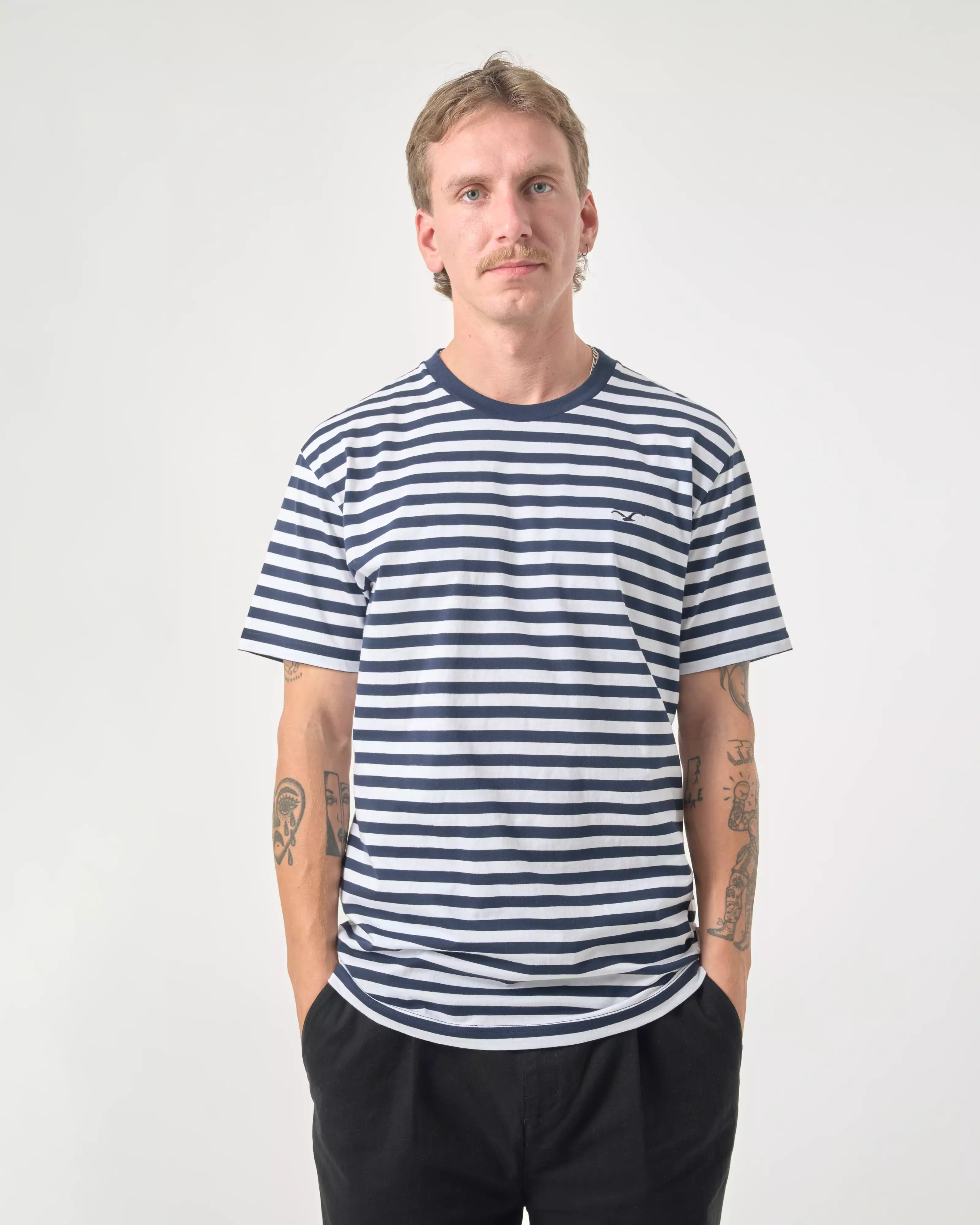 Cleptomanicx Basic Tee Ligull Stripe Regular Herren T-Shirt blau weiß